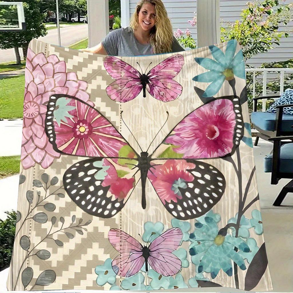 Purple Butterfly Flannel Blanket Watercolor Pattern Blanket Home Office Nap Blanket Air Conditioning Blanket