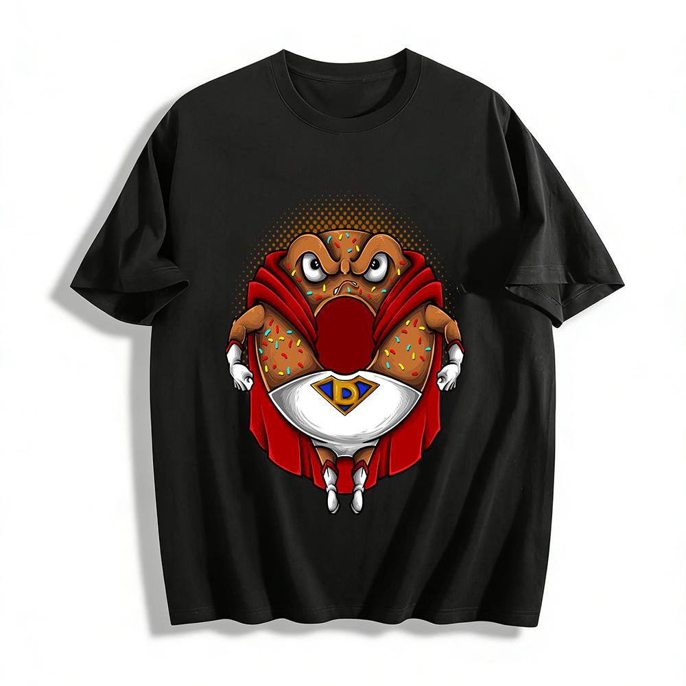 

Grumpy Donut Superhero Fun Print Casual Short Sleeve Top Pure cotton T-shirt XXS