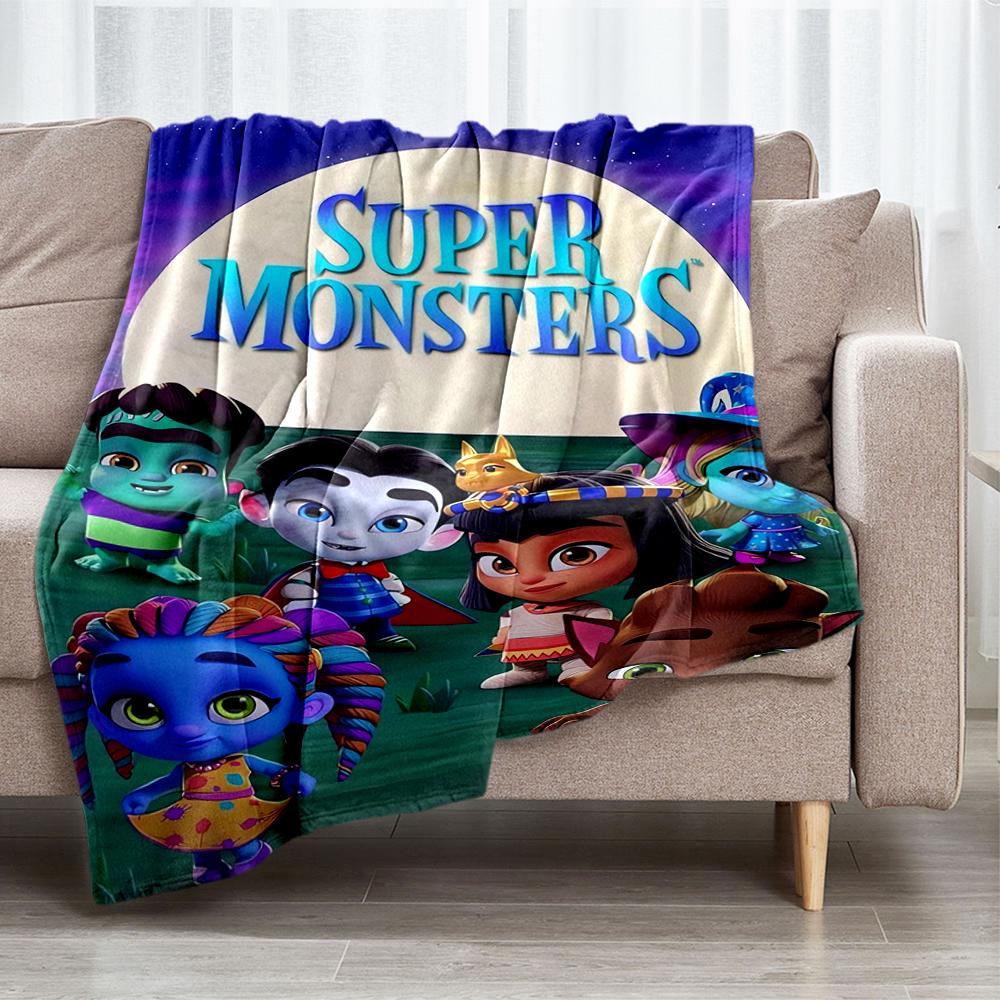 Super Monsters Theme Printed Blanket - Perfect for Couch, Bed, Travel & Outdoor Use | Machine Washable, Cozy & Durable.