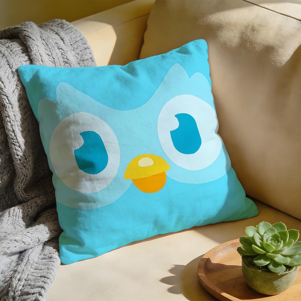 Cushion Cover Washed Linen Soft Breathable Decorative Case for Sofa Home Pillow cover Cute Cartoon Duolingos