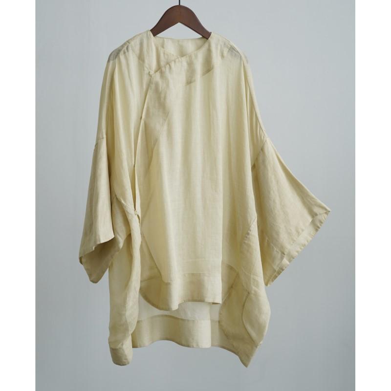 Johnature Women Vintage Shirts Tops V-Neck Seven Sleeve Blouses Loose Summer Solid Color Button Shirts