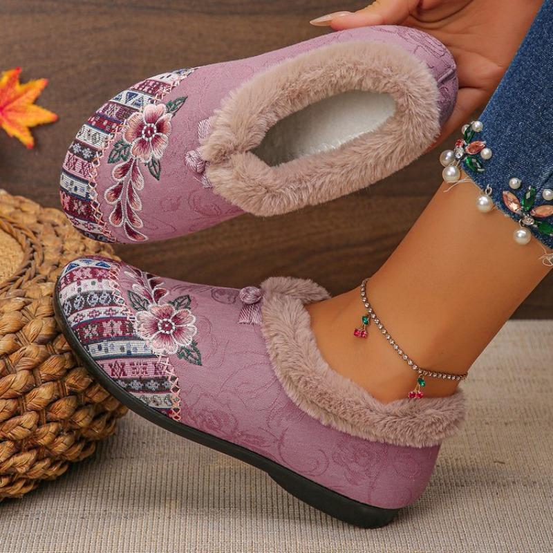 Women's Winter Ethnic Style Ankle-Length Snow Boots - Plus-Size, Fleece-Lined & Thickened, Warm & Comfortable