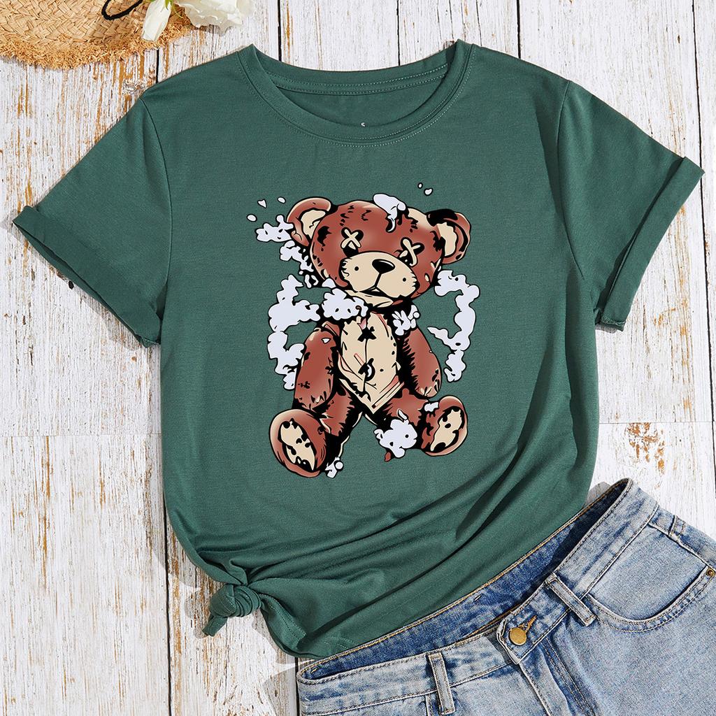 Naughty Bear Cotton T-Shirt Short Sleeve Round Neck Women 2d Print Tops
