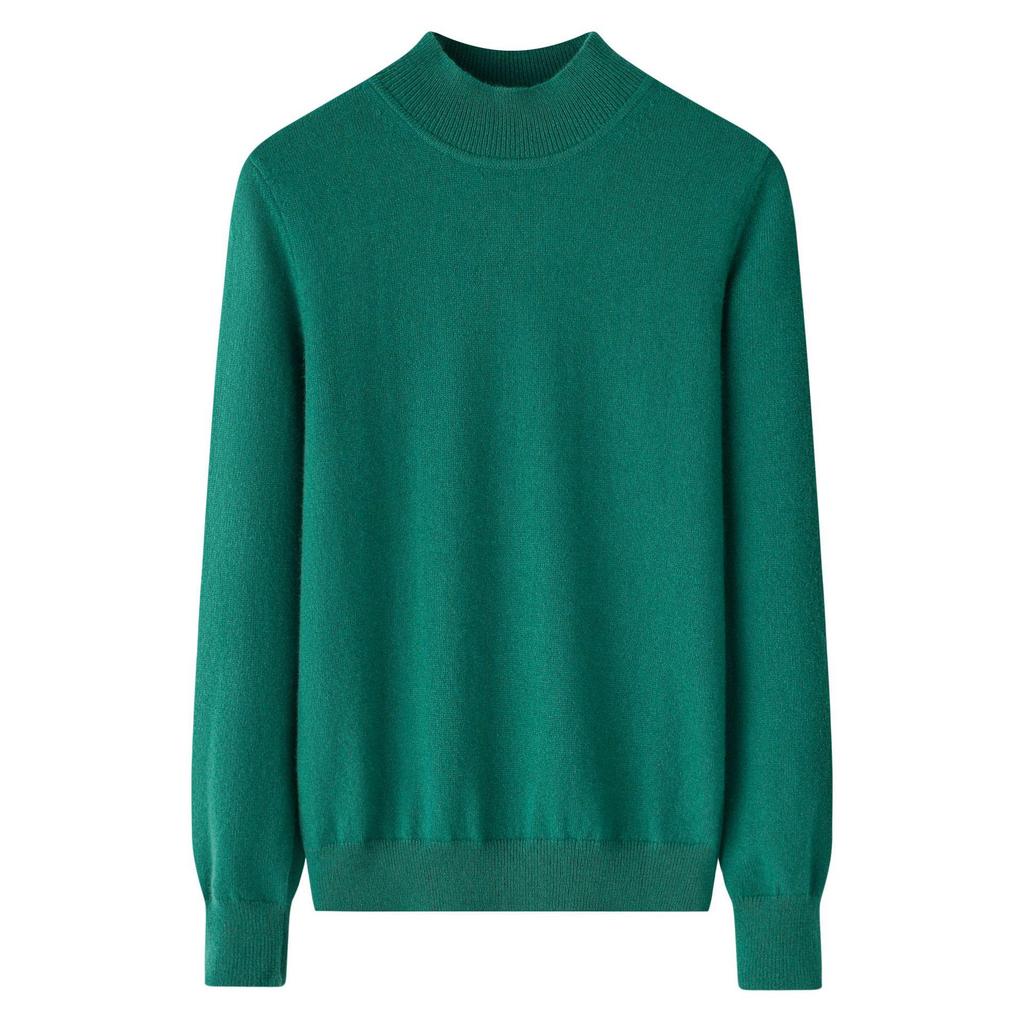 Women's Autumn/Winter Half-High Collar Cashmere Sweater - Solid Color, Short Pullover Base Layer.