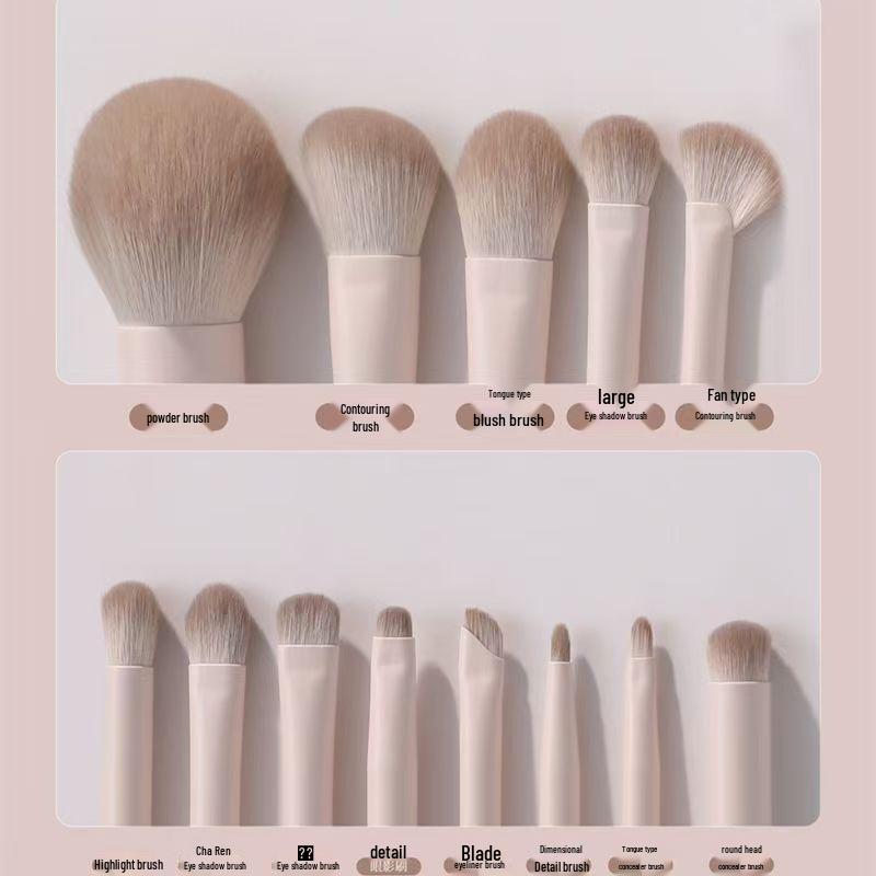 Peach Blossom Makeup Brush Set: Blush, Eyeshadow, Contour, Blending, Foundation Brushes.