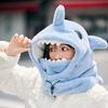 Women Winter Hat Full Protection Cartoon Shark Shape Thickened Plush Drawstring Adjustment Windproof Warm Outdoor Skiing Cap