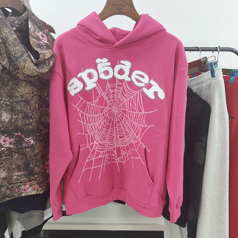 European and American Trendy Brand Sp5der Spider Web Print Hooded Sweater for Men and Women Loose Heavy Fleece Hip Hop Couple Hoodie