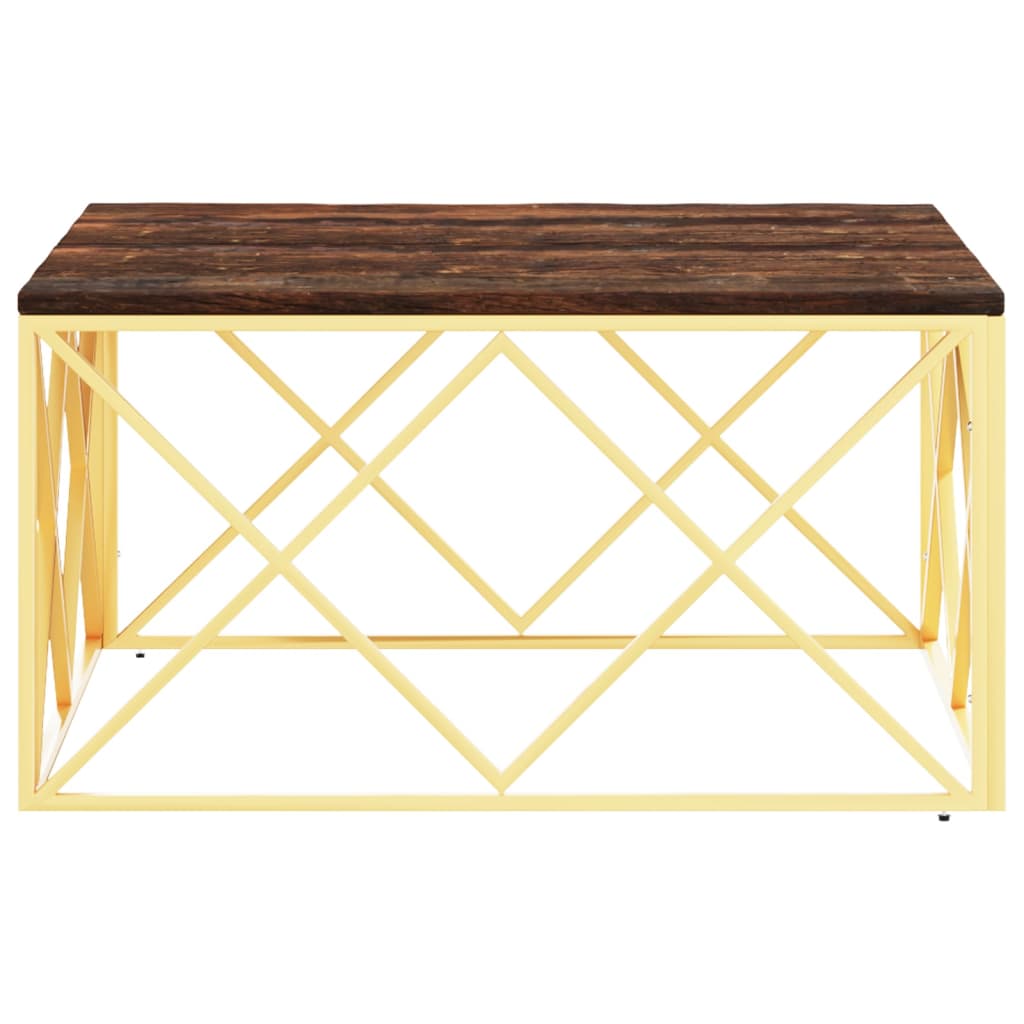  Coffee Table, Gold, Stainless Steel and Solid Reclaimed Wood