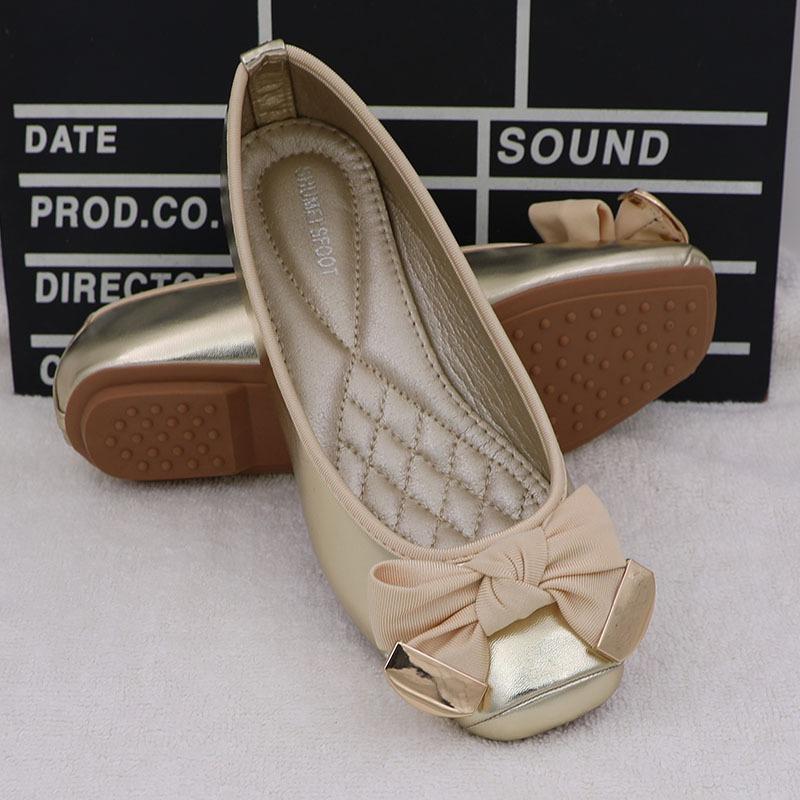 Fashion Flat Shoes for Women Spring Autumn 2025 New Flat  Bow Boat Shoes Square Toe Pregnant Women's Ballet Gold Plus Size for Women