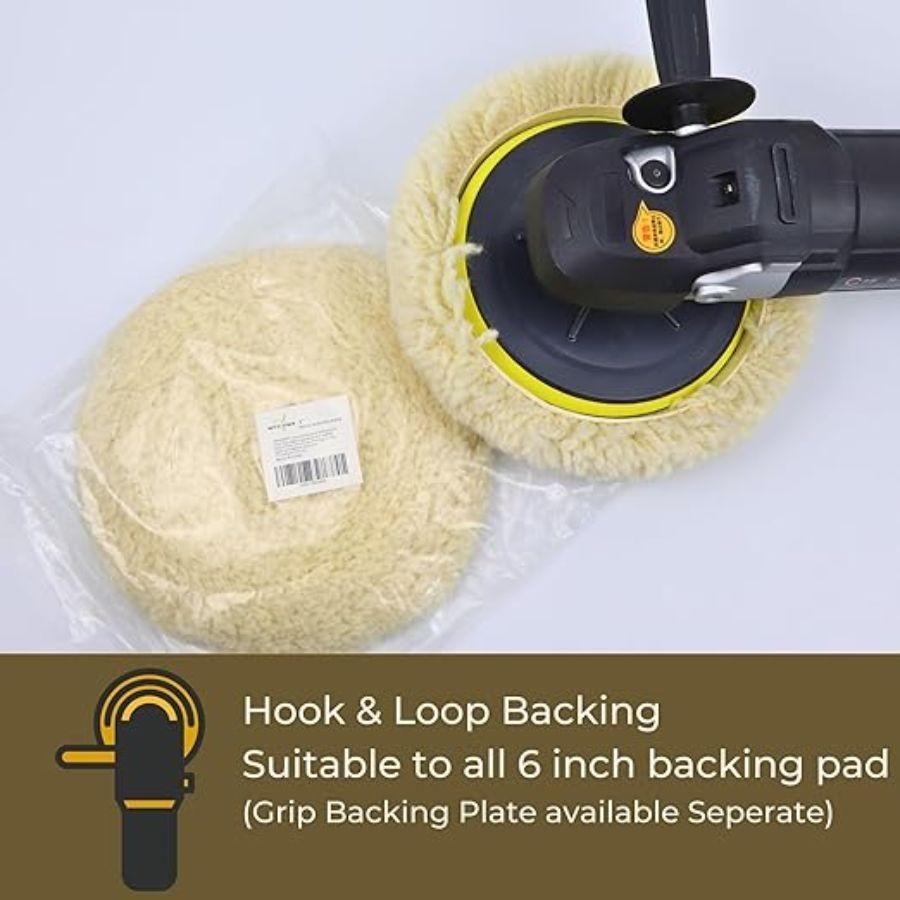 7 Inch Buffing Pad – Natural Lambswool Polishing Pad with Hook & Loop for Car a