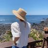 Natural raffia straw hat women's summer new big brim high ring dome jazz hat flat edge Panama woven top hat