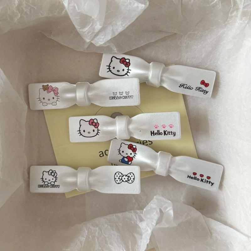 2/5 Peças Hellokitty Grampos de Cabelo Triangulares Ondulados Grampos de Cabelo Bico de Pato Acessórios de Cabelo Doce e Descolado Gato Prateado Kawaii