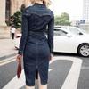 Robe en jean Slim pour femmes, tenue de bureau, mi-manchette, avec ceinture, hiver