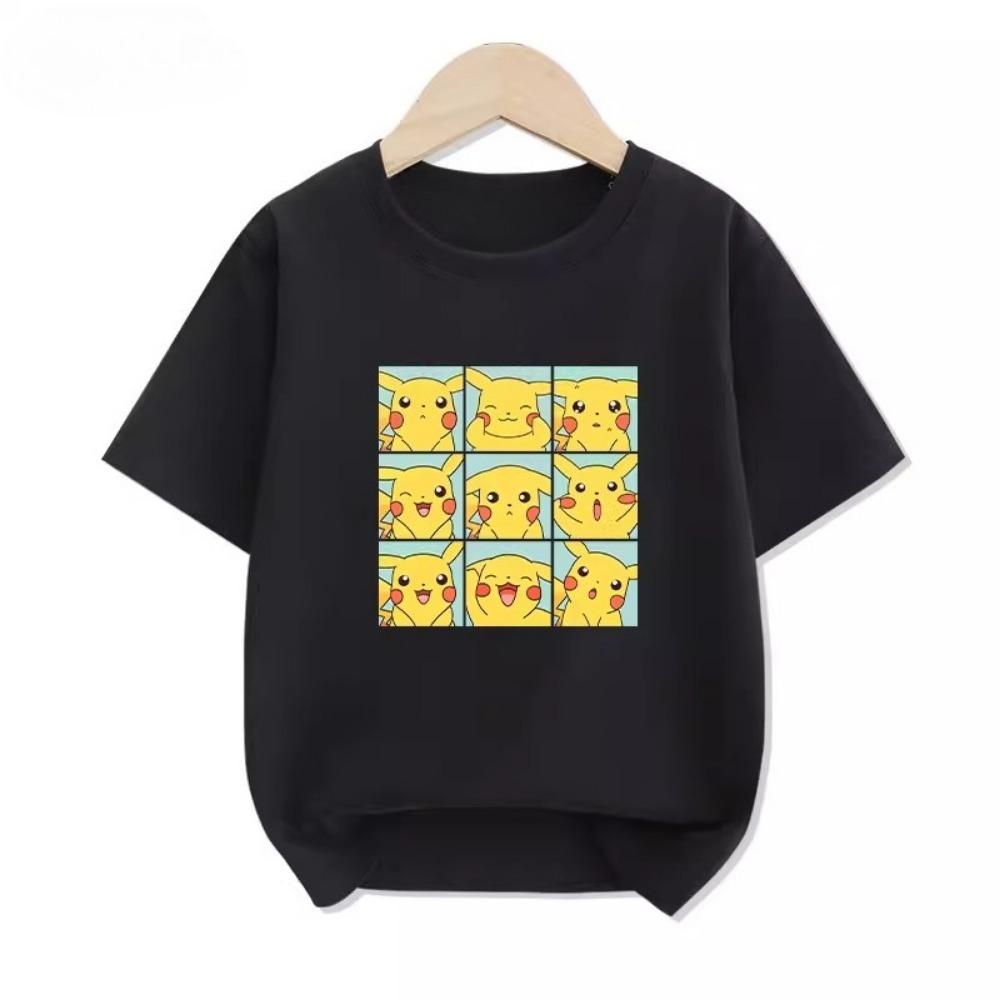Potdemiel Summer New Pikachu Print Children s T-Shirt, Boys and Girls, Comfortable and Breathable Children s T-Shirt 110