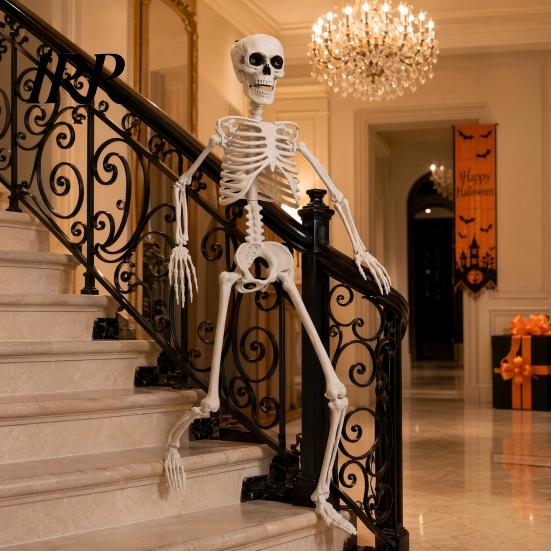 Reusable Halloween Decoration 3ft Life Size Skeleton, Full Body Posable Plastic Skeleton Prop, Realistic Model Human Bones for Yard Patio Lawn Garden