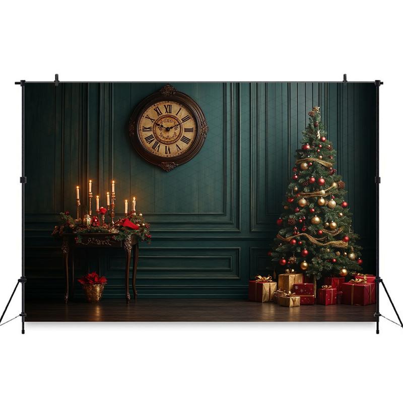 Mocsicka Christmas Photography Background Home Xmas Tree Dark Green Wall Decorations New Year Party Photo Backdrop Studio Banner