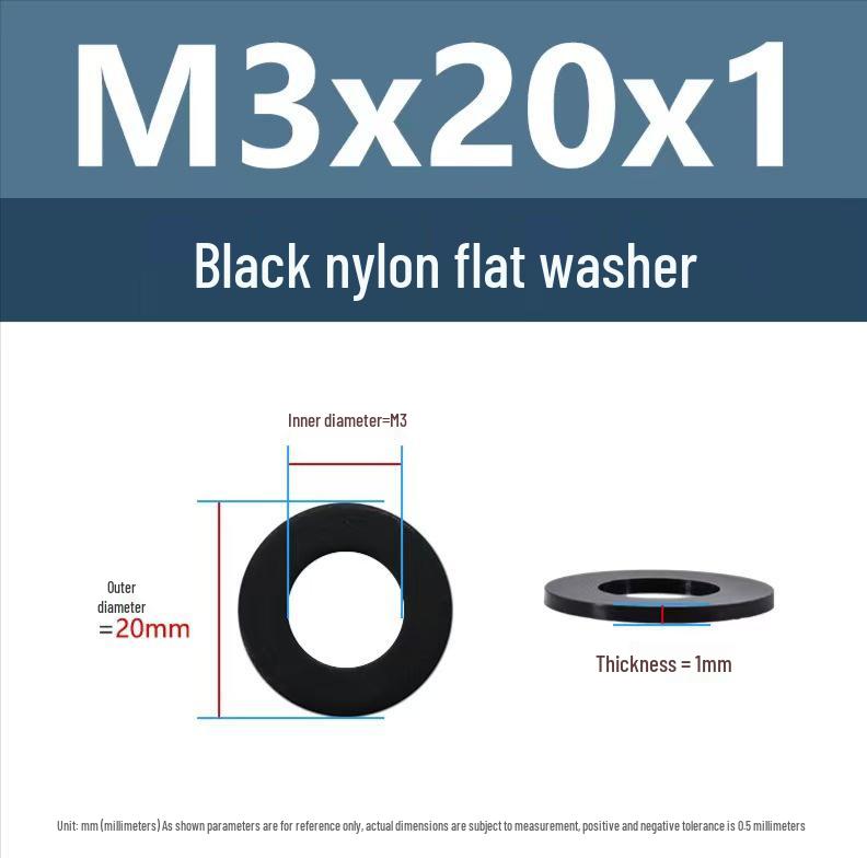 PA66 Nylon Wear-Resistant Flat Insulation Washer, Black & White, Round, Sizes M2-M24