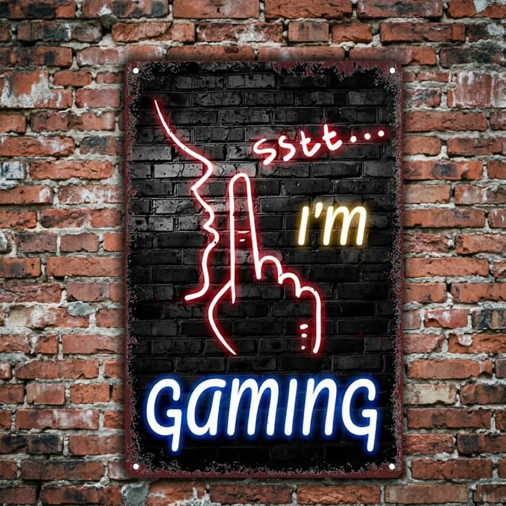 Retro Game Metal Wall Sign Vintage Iron Wall Art Non LED Neon Look Game Decor for Bar Cafe Villa Backyard Coastal Decorati