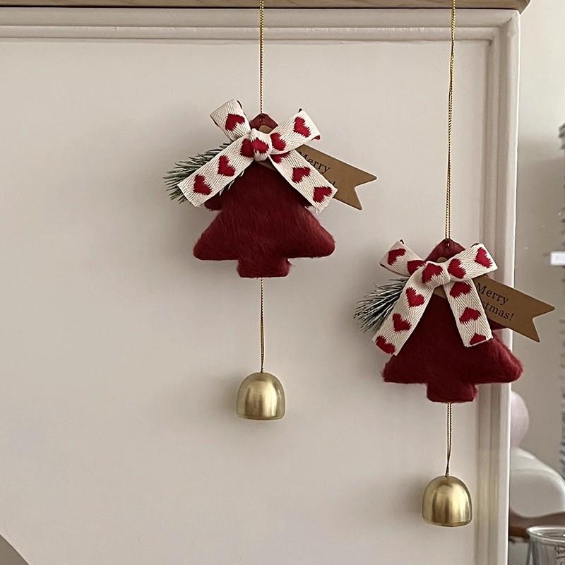 Christmas Decorations Red Xmas Bell Christmas Tree Hanging Ornaments Cute Bow Doorbell  New Year Party Supplies Gifts Navidad