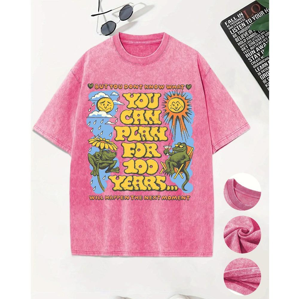 You Can Plan For 100 Years Prints Washed Men T-Shirt Casual Breathable Short Sleeve Soft Cotton Streetwear Loose Top
