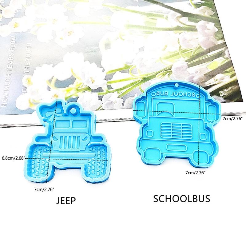 Shiny Glossy Cartoon Car School Bus Ornament Silicone Epoxy Resin Mold DIY Keychain Pendant for Anniversary Gift