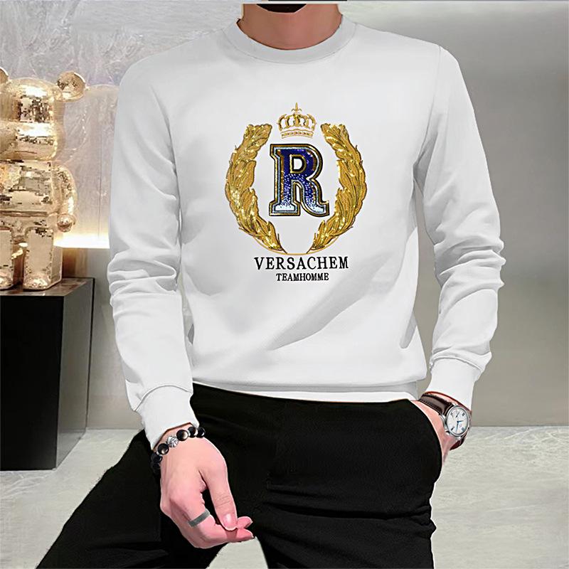 Męska modna bluza z okrągłym dekoltem z haftowanym cekinowym logo R - Nowy wszechstronny europejski styl z długim rękawem