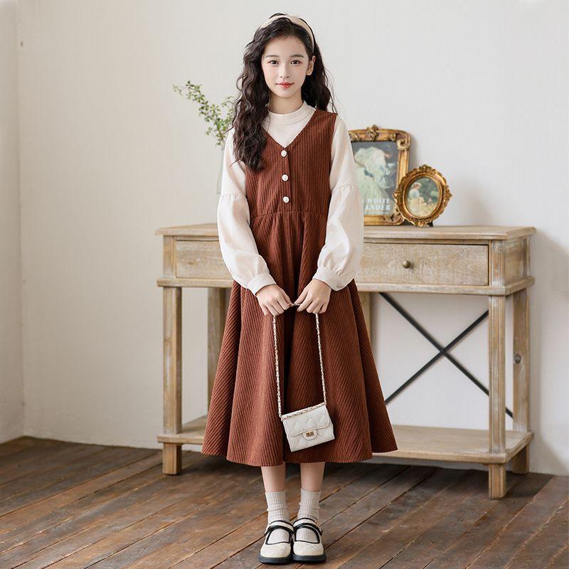 Mädchen Modisches Zweiteiler-Kleid Herbst/Winter Kinder Minimalistisches Kleid
