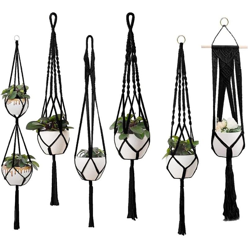 Handmade Flower Pot Net Pocket Garden Hanging Plant Cotton Linen Basket Sustainable Netting For Indoor Outdoor Decor