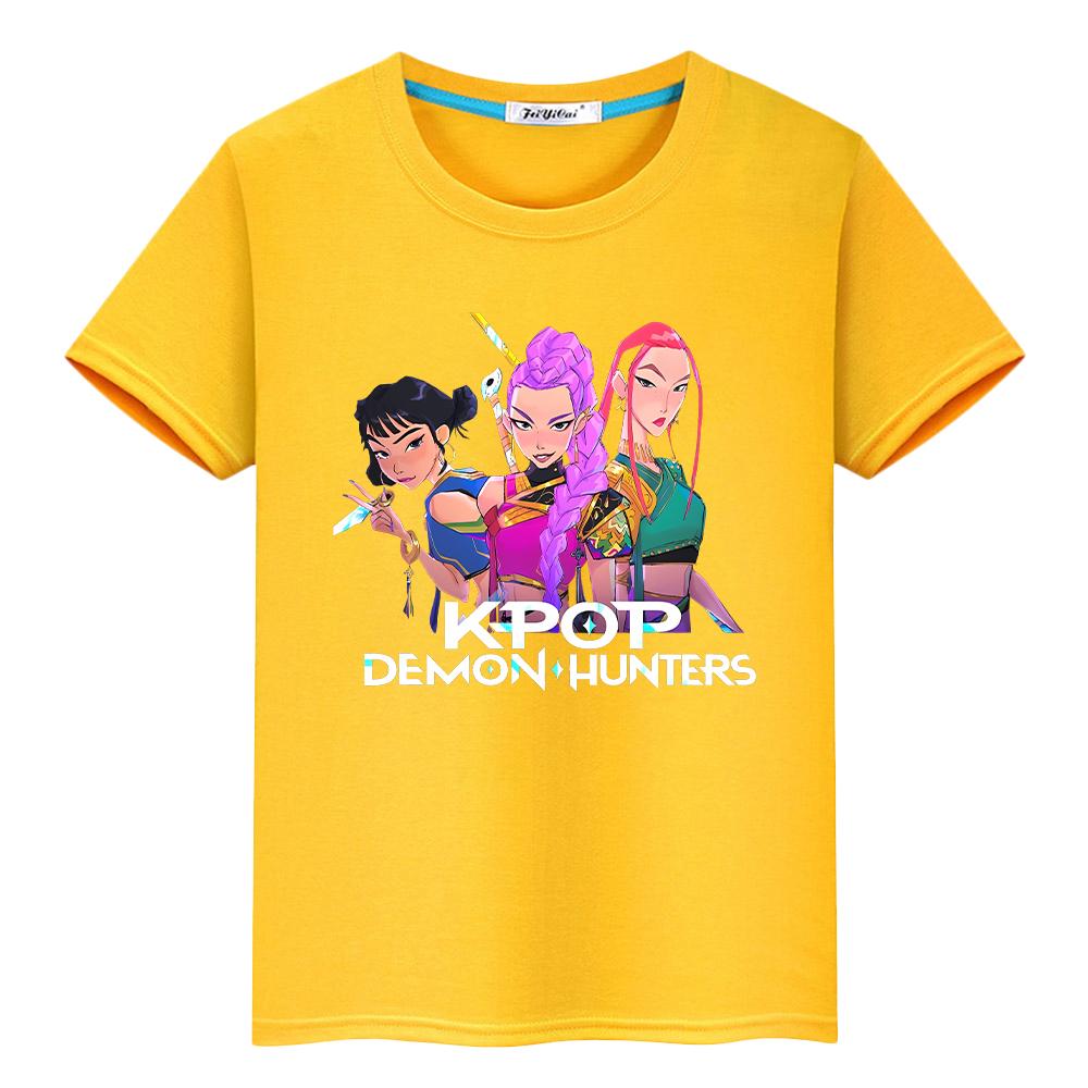 kpop demon hunters Print 100%Cotton Cute Tees y2k Christmas t shirt for kids boy 10year anime Short  Kawaii Tops girls clothes