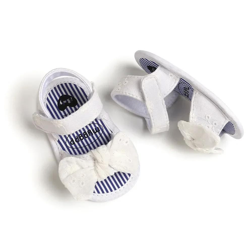 0-18M Baby Girl Sandals Toddler Infant Sandals Soft Rubber Sole Anti-Slip Summer Flower Lace Crib Bow ShoesFirst Walker