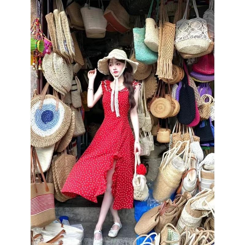 Summer French Elegant Midi Dress Women Causal Sweet Vintage Slim Party Dress Korean Office Lady Beach One Piece Dress Chic New
