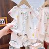 New Summer Sleeveless Set Thin Baby Girls Breathable Air-Conditioned Clothes Fashion Casual Pajamas Summer Style