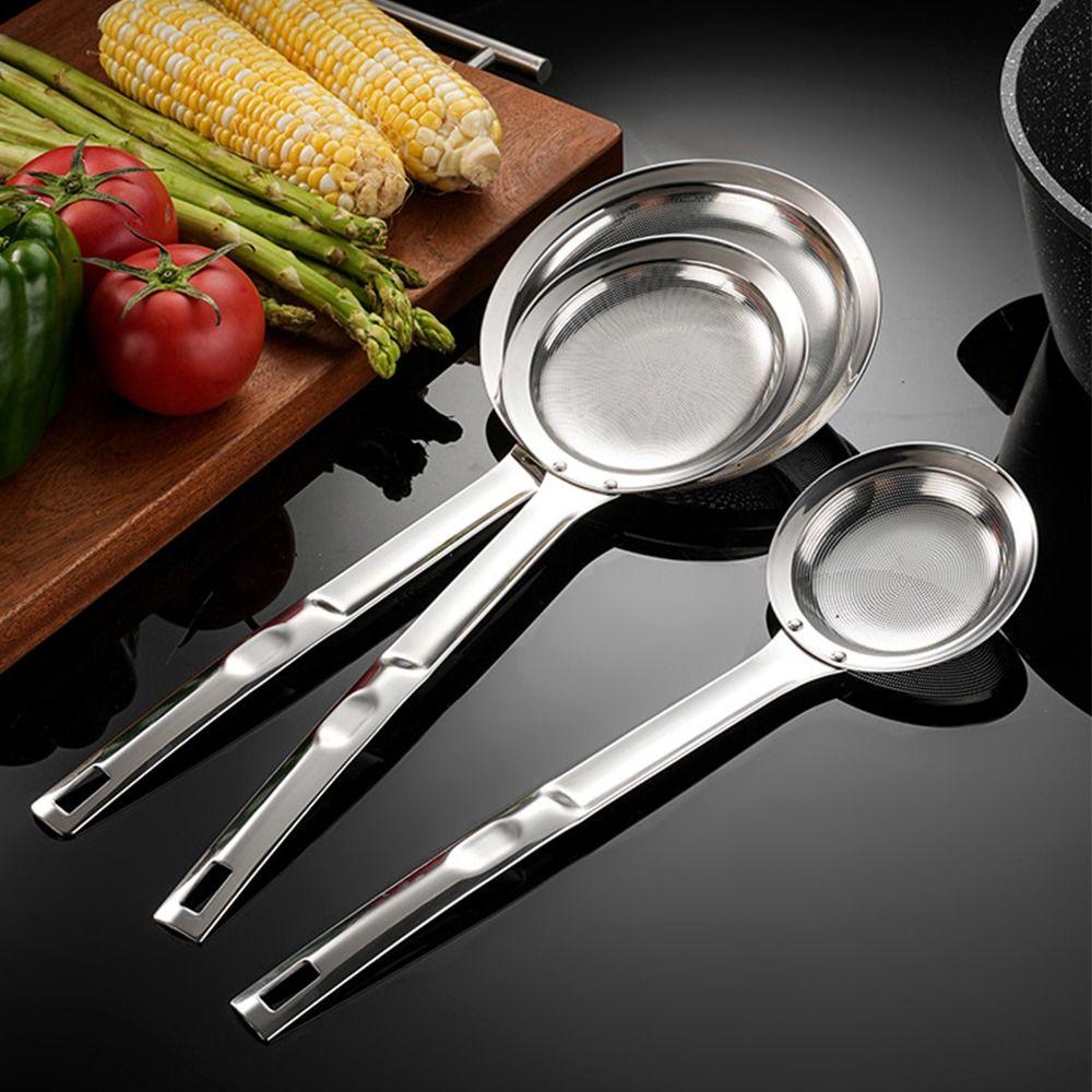 Long Handle Fine Mesh Strainer Reusable Kitchen Strainer Stainless Steel Oil Skimmer  Kitchen Tools