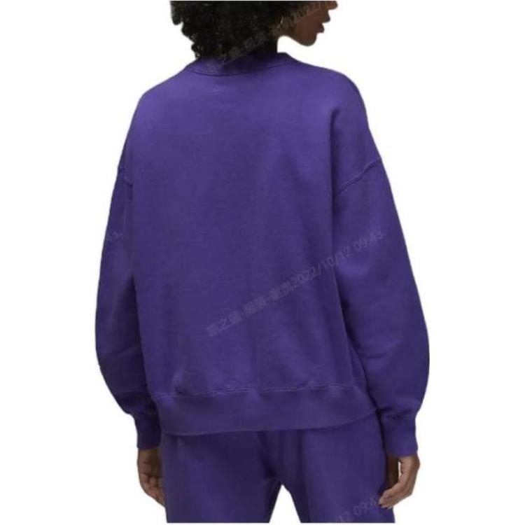 Jordan Solid Color Crew Neck Sweatshirt with Logo Print Women Tops Dark-Purple DV6470-514