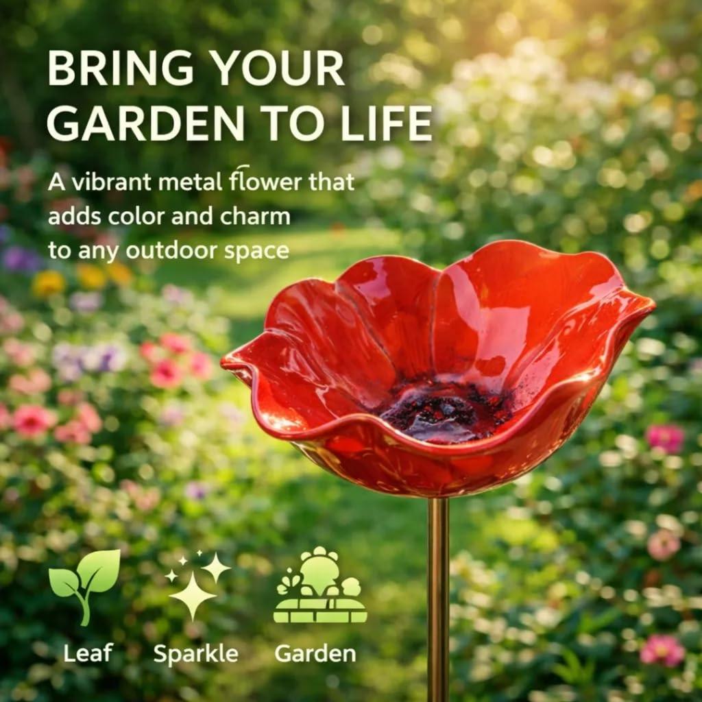 2026 New Handmade Metal Flower Garden Stake, Bee Watering Station, Bee Bath for Garden Metal Bee Water Feeder with Flower Design, Colorful Butterfly