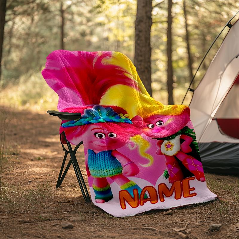Personalized Custom Name Blanket - Trolls Print Design,Blanket for Sofa,Bed,Travel,Camping - Soft and Warm, Great Gift