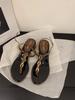 Niche thick heel French toe sandals fairy shoes 2025 new summer black temperament with skirt Roman shoes