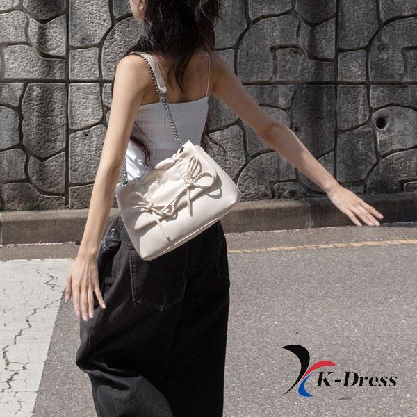 Loving Ribbon Leather Chain Shirring Square Flap Crossbody Shoulder Bag (4 Colors)