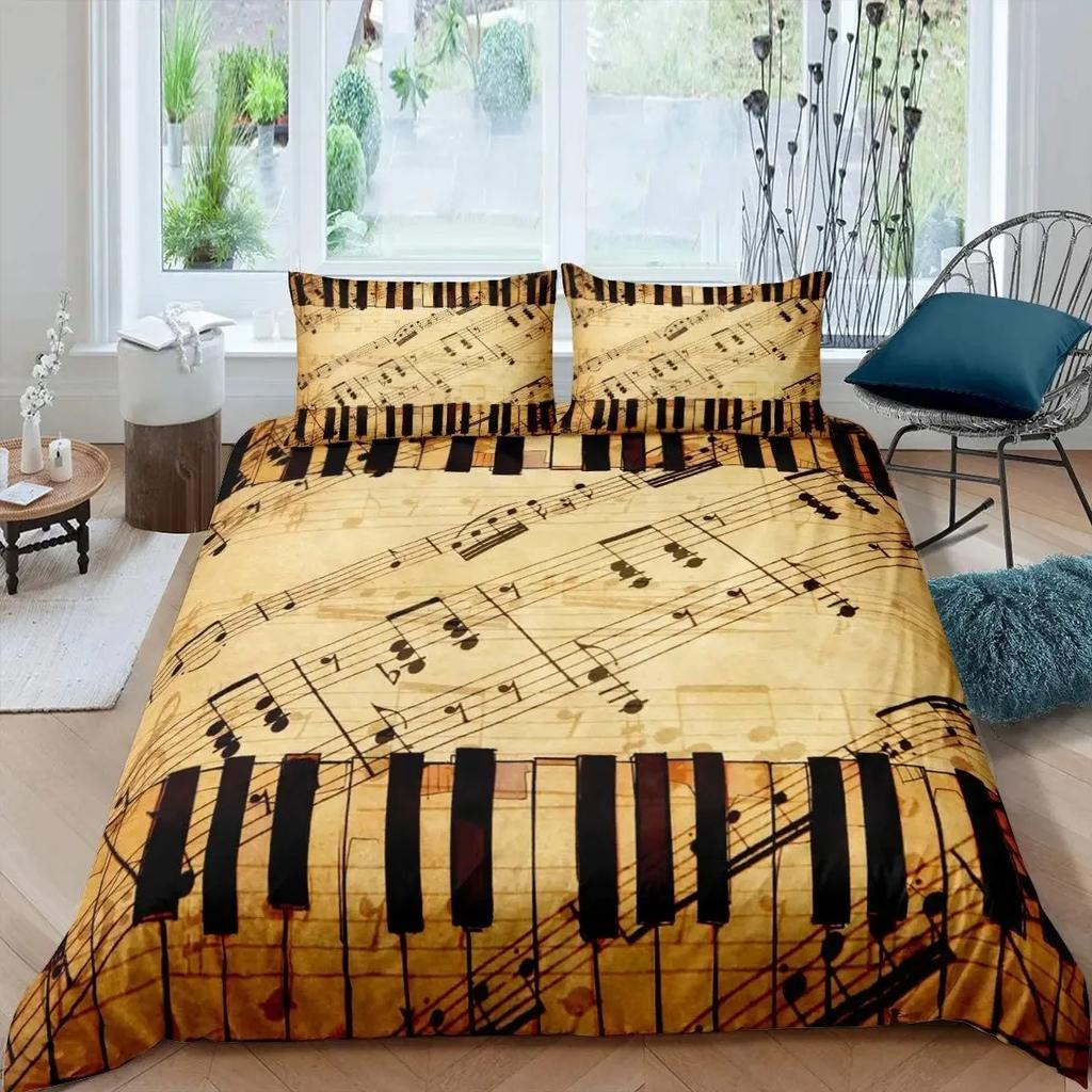 Piano Duvet Cover Set King Queen Full Size For Kids Boys Girls Music Lover Polyester Comforter Cover With Pillowcase Bedding Set
