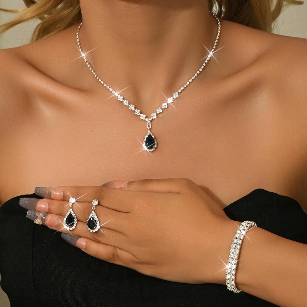 Brautschmuck Halskette Armband Set Strass Zirkon Hochzeitskleid Damen Hochzeitsaccessoires Premium Zweiteiliges Set