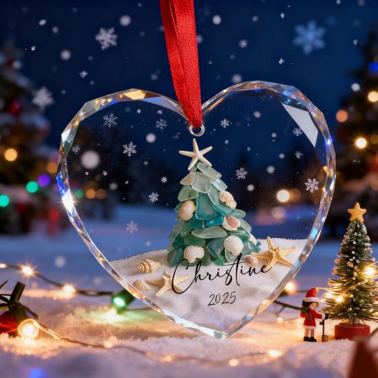 Sea Glass Christmas Ornaments Handcrafted Coastal Xmas Tree Ornament with Starfish Seashell Decor for Sea Lovers Holiday Party Decor