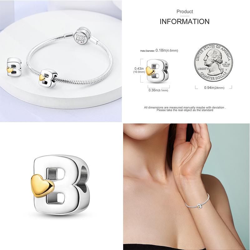 

Новый 26 AZ Алфавит Бусина S925 Стерлингового Серебра Сердце ЛЮБОВЬ Письмо Шарм Подходит Оригинальный Браслет CZ Циркон Бисер Ювелирные Изделия
