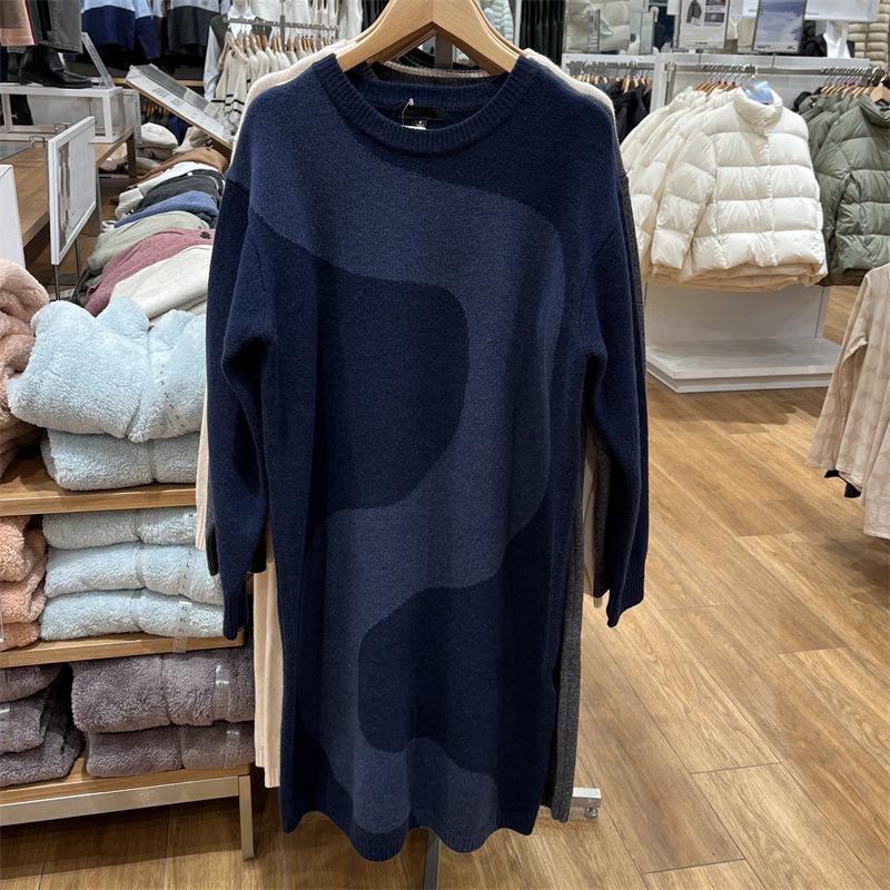 

Женское длинное платье из мягкого трикотажа на Весенний фестиваль 2025 года - Удобный круглый вырез, Теплое, в японском стиле Medium темно-синий