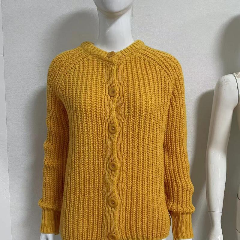 Women's Solid Color Round Neck Loose Simple Knitted Cardigan Top Long-Sleeved Sweater