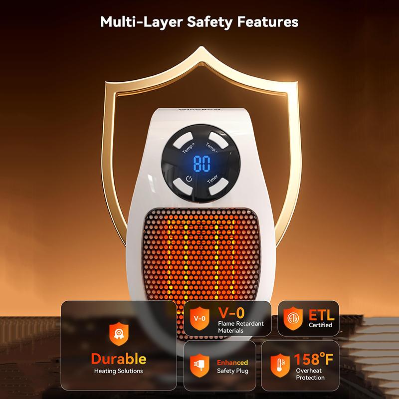 Programmable Space Heater With Led Display, Remote Wall Outlet Electric Heater With Thermostat And Timer