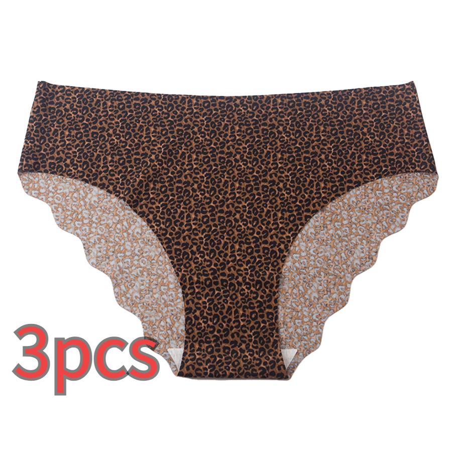 3 Pcs L Leopard Print Seamless Panties Women Ice Silk Low Waist Breathable Comfortable Briefs Women's Triangle Panties Wholesale