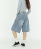 Jinmania Side Pintuck Wide Knee-Length Half Denim Pants Unisex (Light Wash)