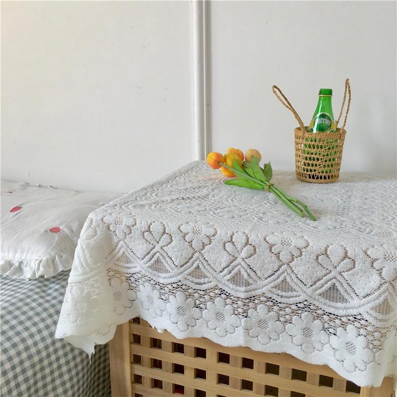 1pc Simple Lace Tablecloth Home Decoration White Chiffon Knitting Cafe Restaurant Background Cloth Decorative Cloth Non-slip French Style Tablecloth