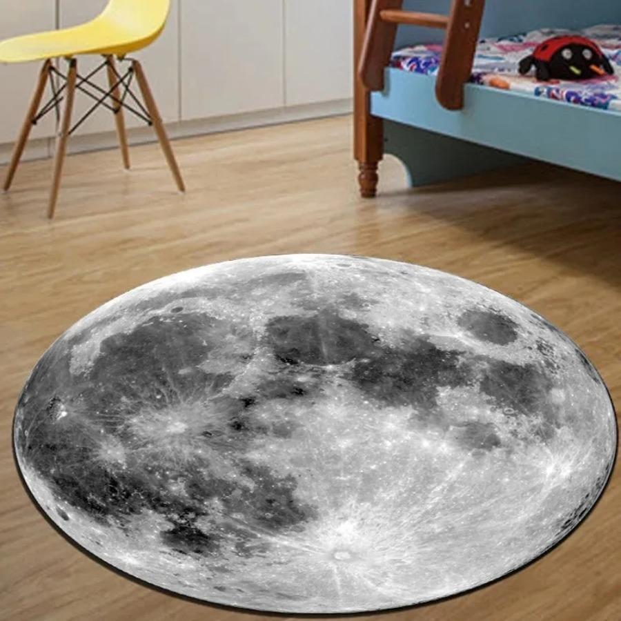 Celestial Round Floor Mat Featuring Earth Moon and Mars  Anti-Slip Carpet for Bedroom Computer Chair Unique Rug for Home Decor