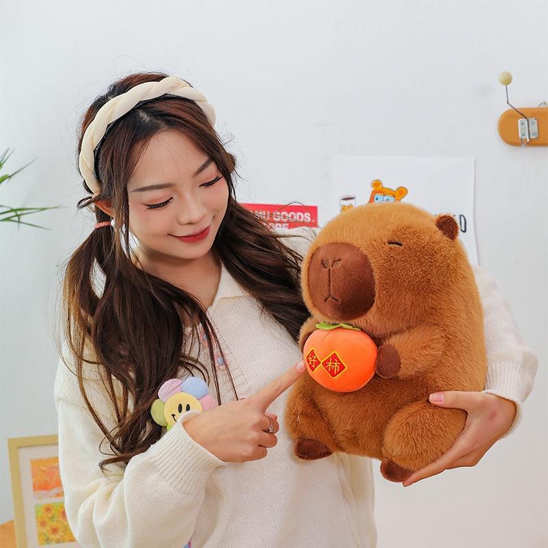 New Rock Sugar Gourd Kapibara Doll Large Plush Toy Holding Fish Good Persimmon Capybara Doll